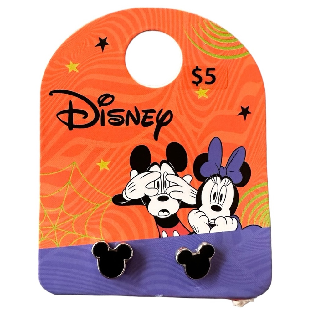 Disney Merchandise Mickey Mouse Shaped Black and Silver Stud Earrings